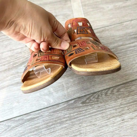 Pikolinos  Brown Tan Leather Embroidered Square Toe Slingback Sandals - Picture 4 of 14